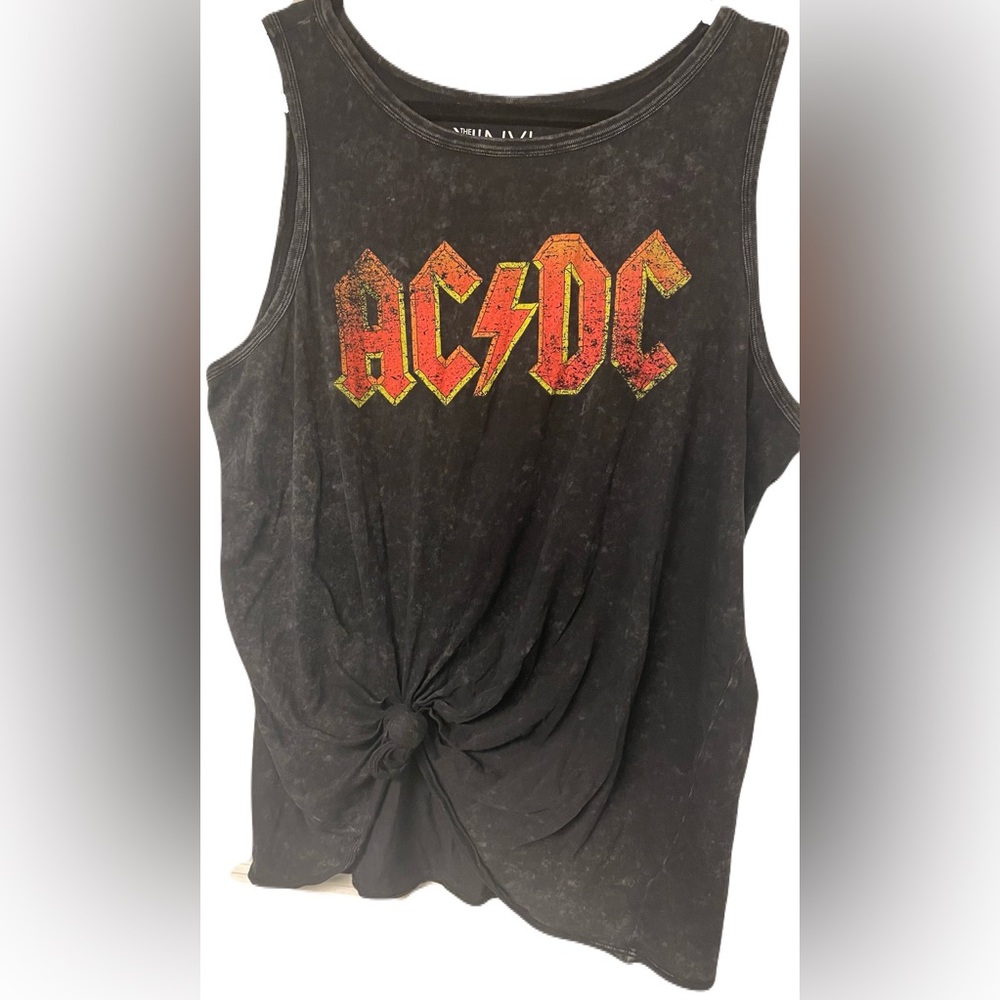 AC/DC black knotted tank top